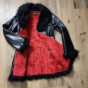 SOLD TRIPP NYC XL Vegan Leather Penny Lane Faux Fur Coat Red & Black w Grommets